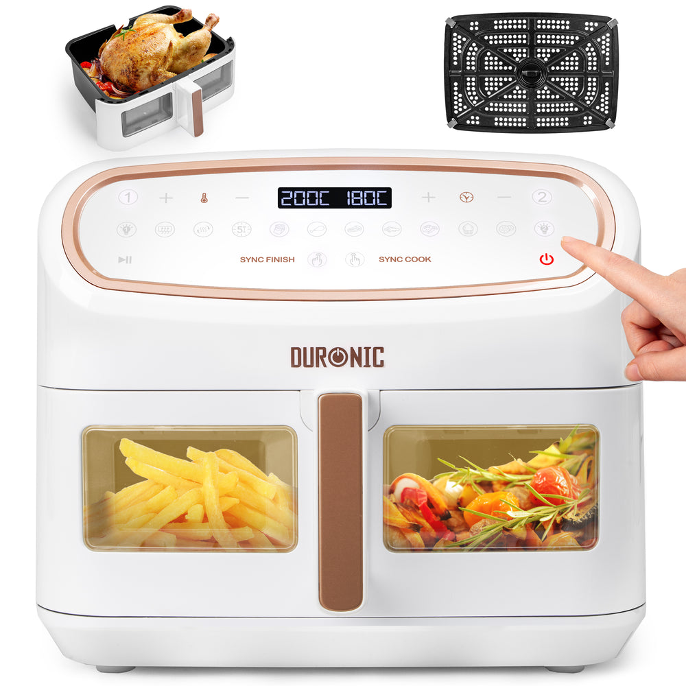 Duronic AF14 WG Friggitrice ad Aria extra grande Air Fryer 2400W Cestello da 10L Friggitrice senza olio 10in1 Friggitrice ad aria calda con finestra di controllo Friggitrice