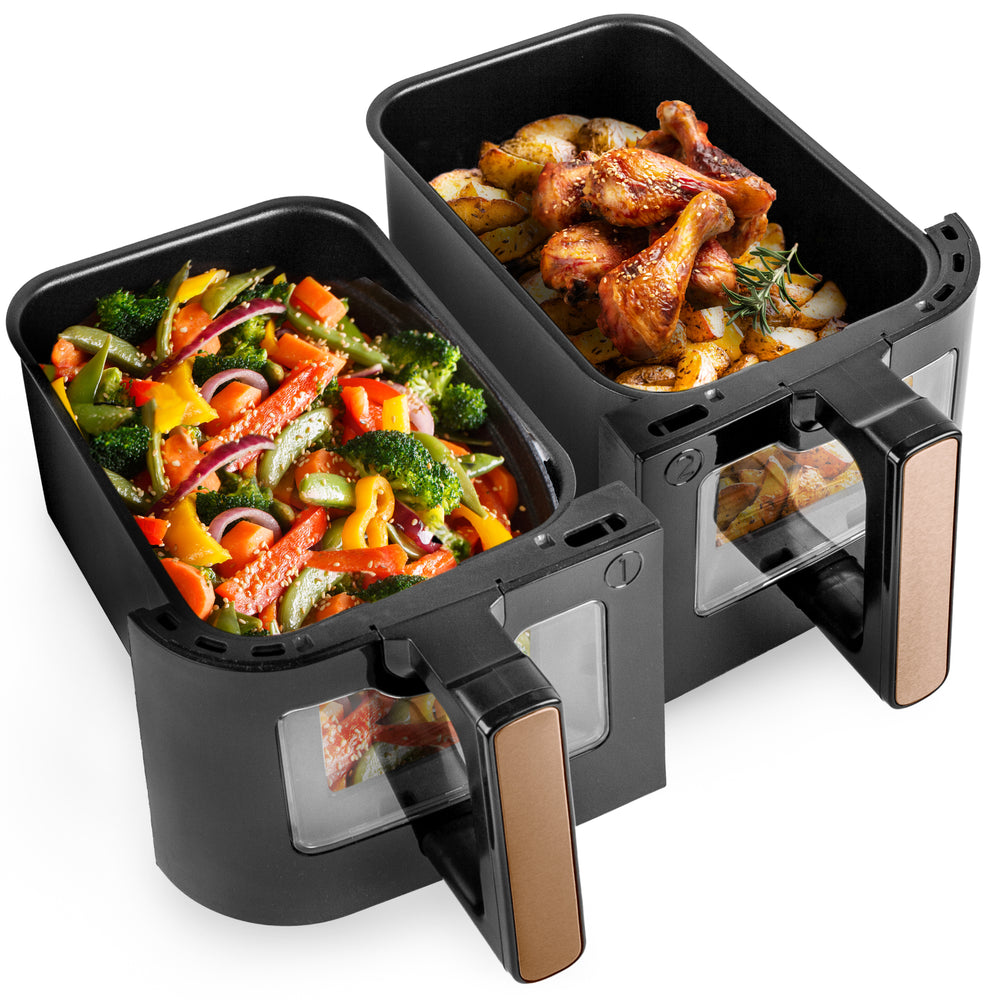 Duronic AFD2 BG Set 2 Cestelli di Cottura da 5 Litri per Friggitrice ad Aria, Compatibili Solo con i Modelli Duronic AF14, AF24, AF34, Accessorio per Airfryer a Doppio Cassetto, Nero e Oro