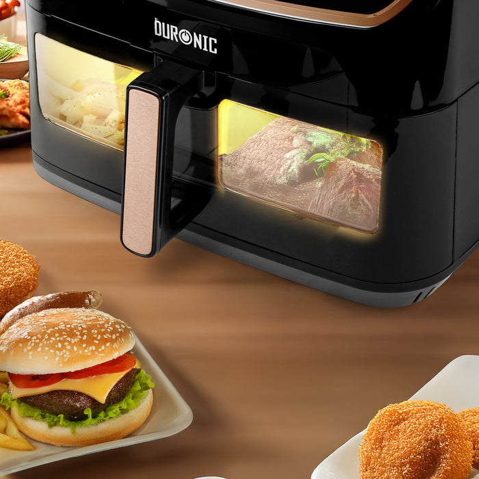 Duronic AFD1 BG Cassetto grande per friggitrice ad aria Duronic AF14, AF24 e AF34, Vassoio di cottura 10L, Contenitore per friggitrice ad aria a doppia zona, Carne sana, Opzione Sync Cook, Nero e Oro