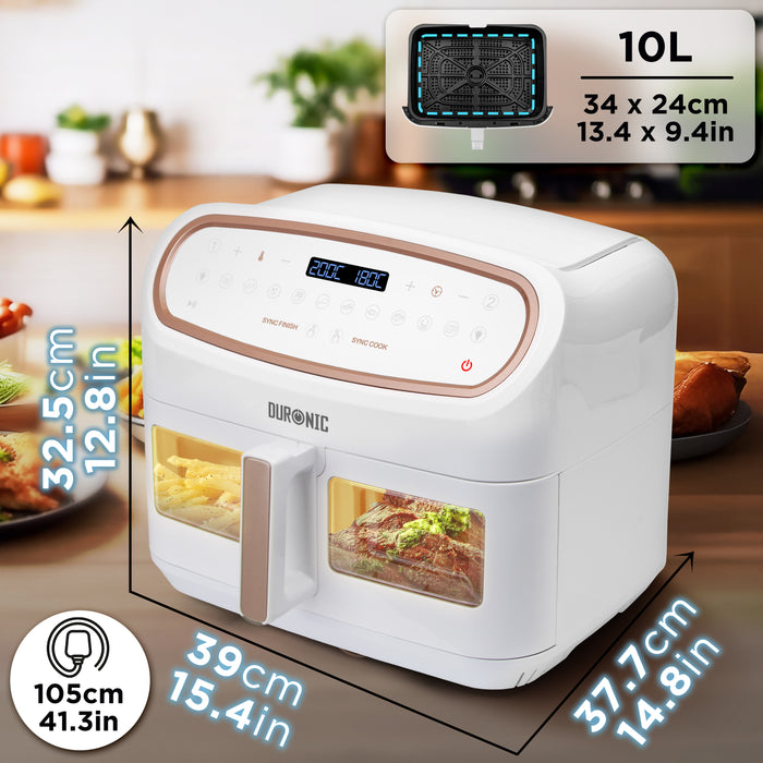 Duronic AF14 WG Friggitrice ad Aria extra grande Air Fryer 2400W Cestello da 10L Friggitrice senza olio 10in1 Friggitrice ad aria calda con finestra di controllo Friggitrice