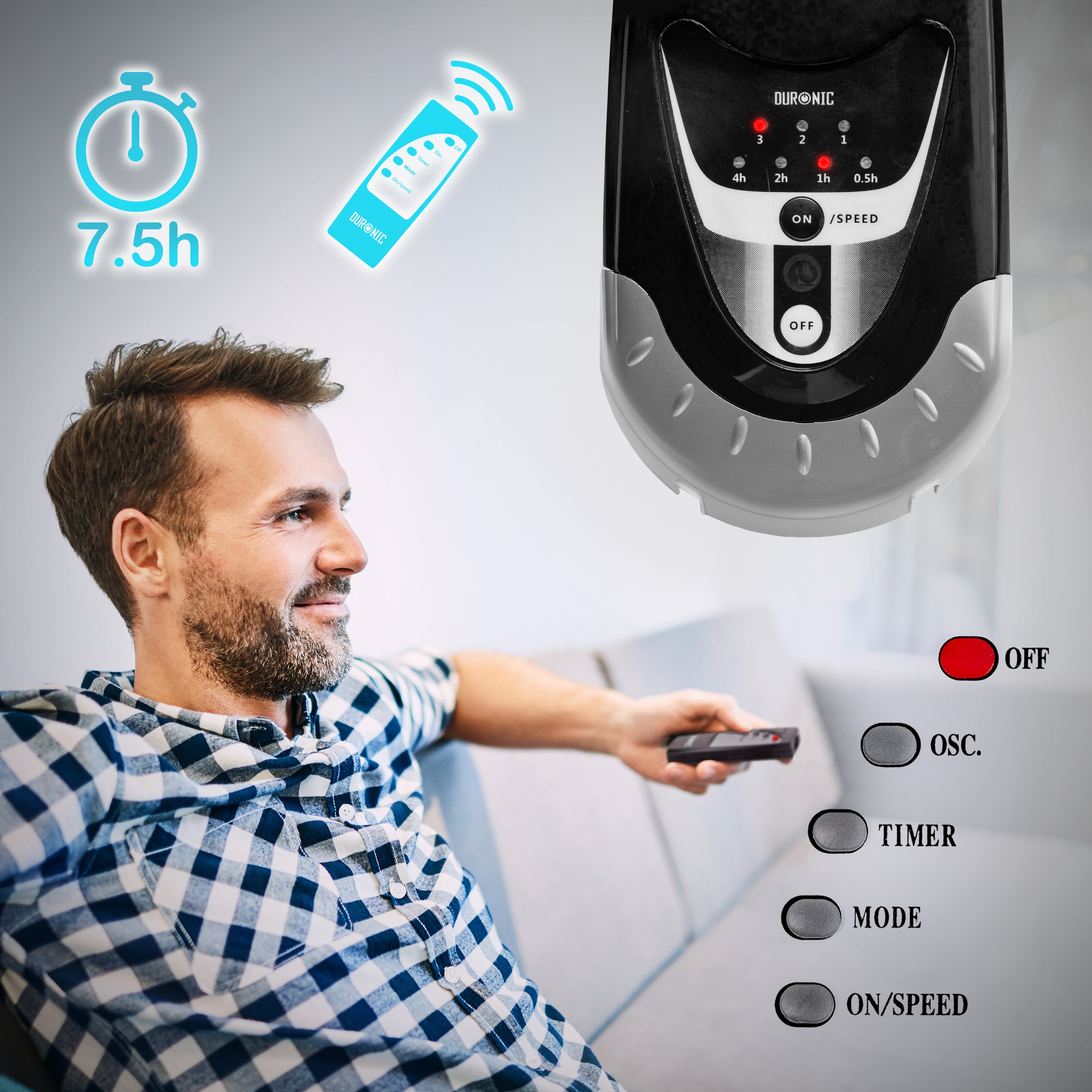 Duronic FN55 BK Ventilatore da Parete 60 W, 3 velocità con Telecomando, 5 Pale Ultra Silenzioso con Timer Fino a 4h, Ventola oscillante, Fissaggio a Muro con Montaggio e smontaggio rapido Nero