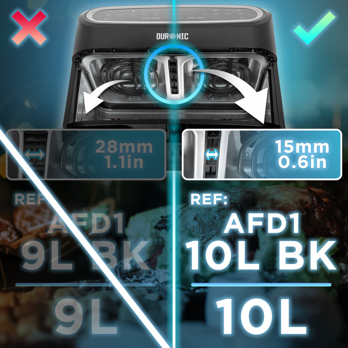 Duronic AFD1 Cassetto grand per friggitrice ad aria Duronic AF24 | Vassoio di cottura 10L | Contenitore per friggitrice ad aria a doppia zona | Canina sana per tutta la famiglia | Opzione Sync Cook
