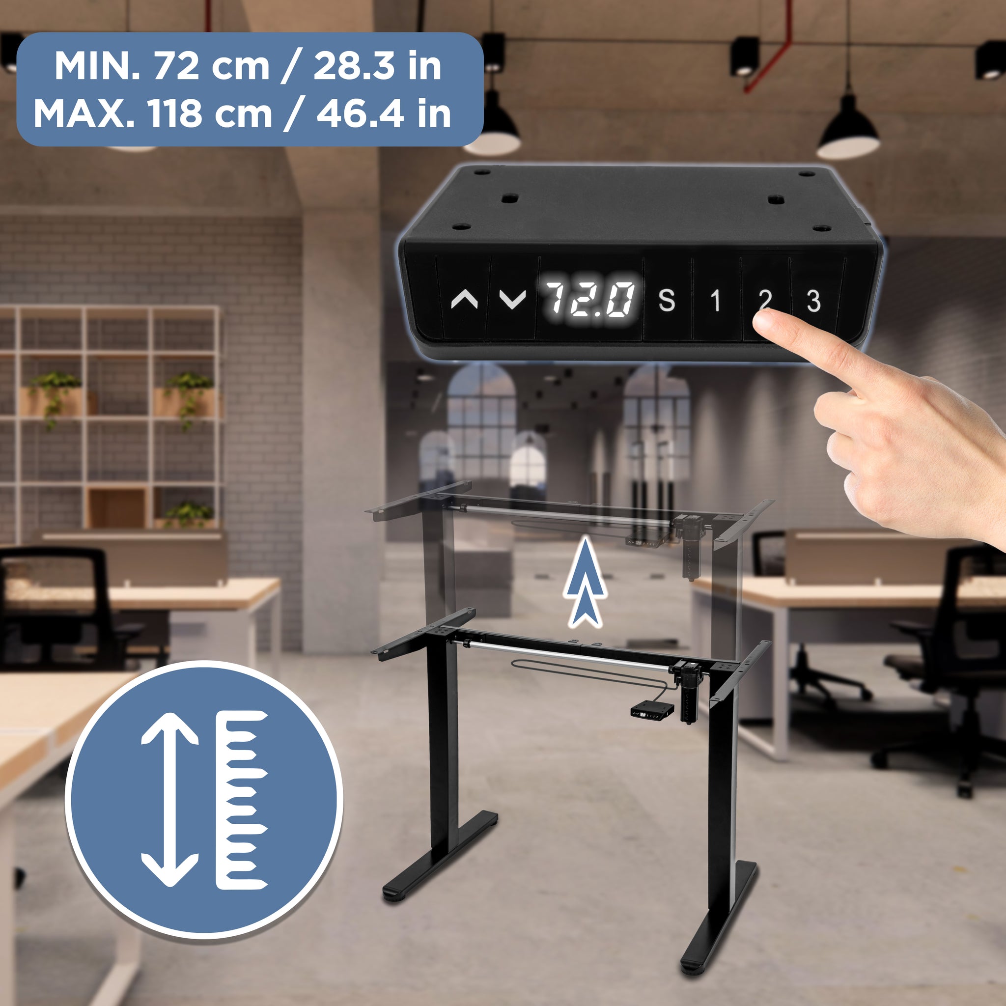 Duronic CD120 BK Scrivania Elettrica Regolabile in Altezza 72-118 cm, Completa di Piano 120x60cm, Portata 70kg, Ufficio Ergonomico per Casa, Postazione Lavoro con Porte USB e USB-C, Nero