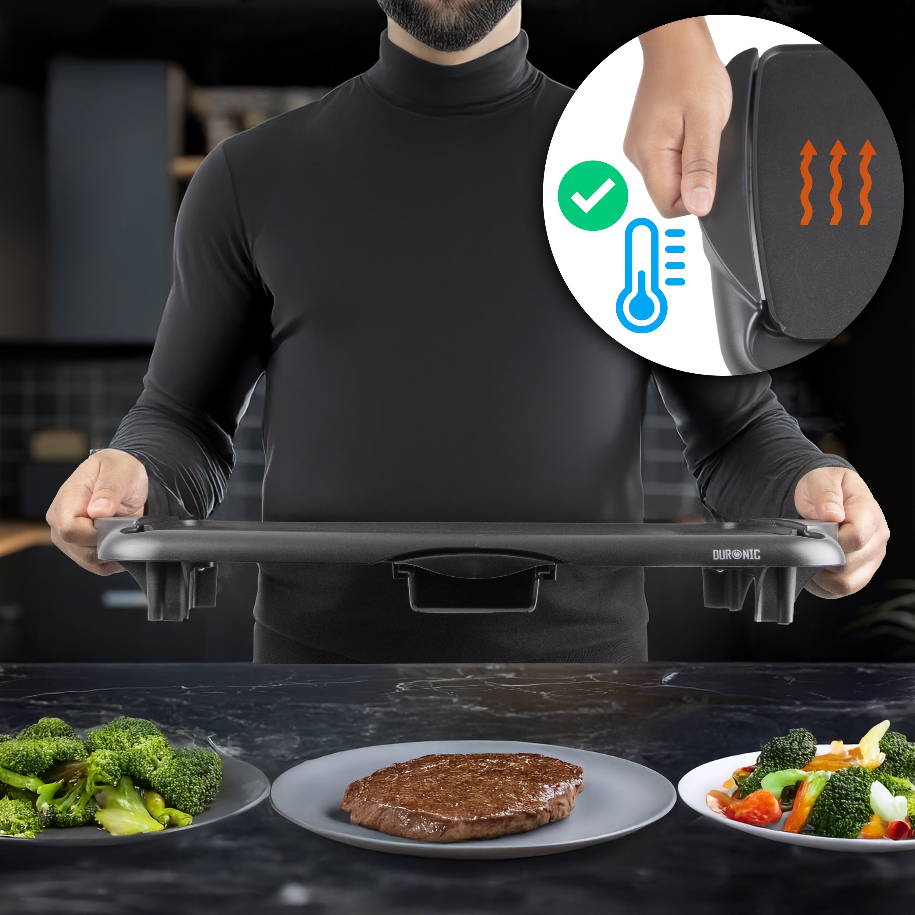 Duronic GP20 Grill Teppanyaki Elettrico, Piastra elettrica 2000W, Superficie cottura 52 x 27 cm, Plancha griglia antiaderente, per Cucina Interna ed Esterna, termostato