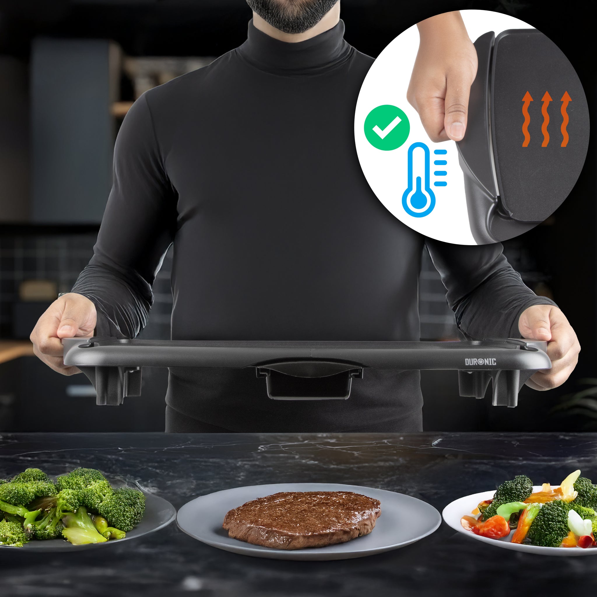 Duronic GP20 Grill Teppanyaki Elettrico, Piastra elettrica 2000W, Superficie cottura 52 x 27 cm, Plancha griglia antiaderente, per Cucina Interna ed Esterna, termostato