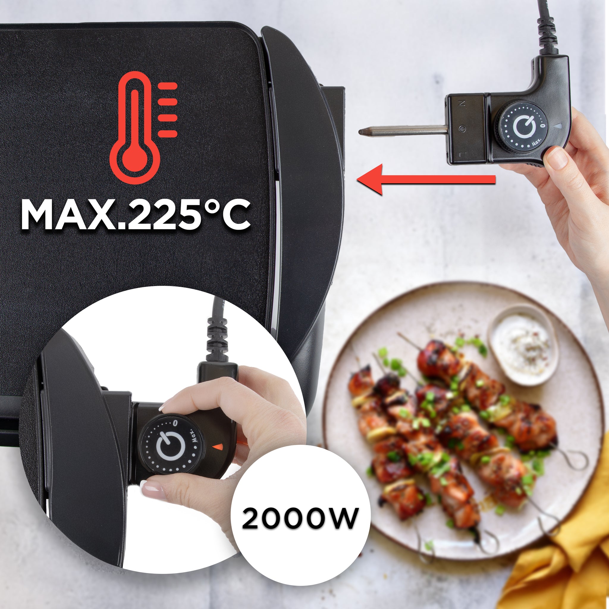 Duronic GP20 Grill Teppanyaki Elettrico, Piastra elettrica 2000W, Superficie cottura 52 x 27 cm, Plancha griglia antiaderente, per Cucina Interna ed Esterna, termostato