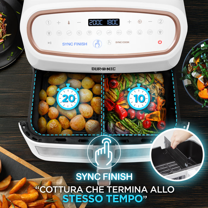 Duronic AF14 WG Friggitrice ad Aria extra grande Air Fryer 2400W Cestello da 10L Friggitrice senza olio 10in1 Friggitrice ad aria calda con finestra di controllo Friggitrice