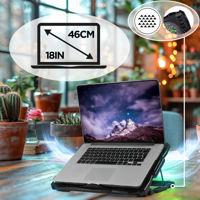 Duronic LC1 Laptop Cooling Pad Raffreddatore ergonomico per laptop con 5 ventole di raffreddamento silenziose, leggero, regolabile in altezza e con luci LED, perfetto per lavoro, studio e il gioco