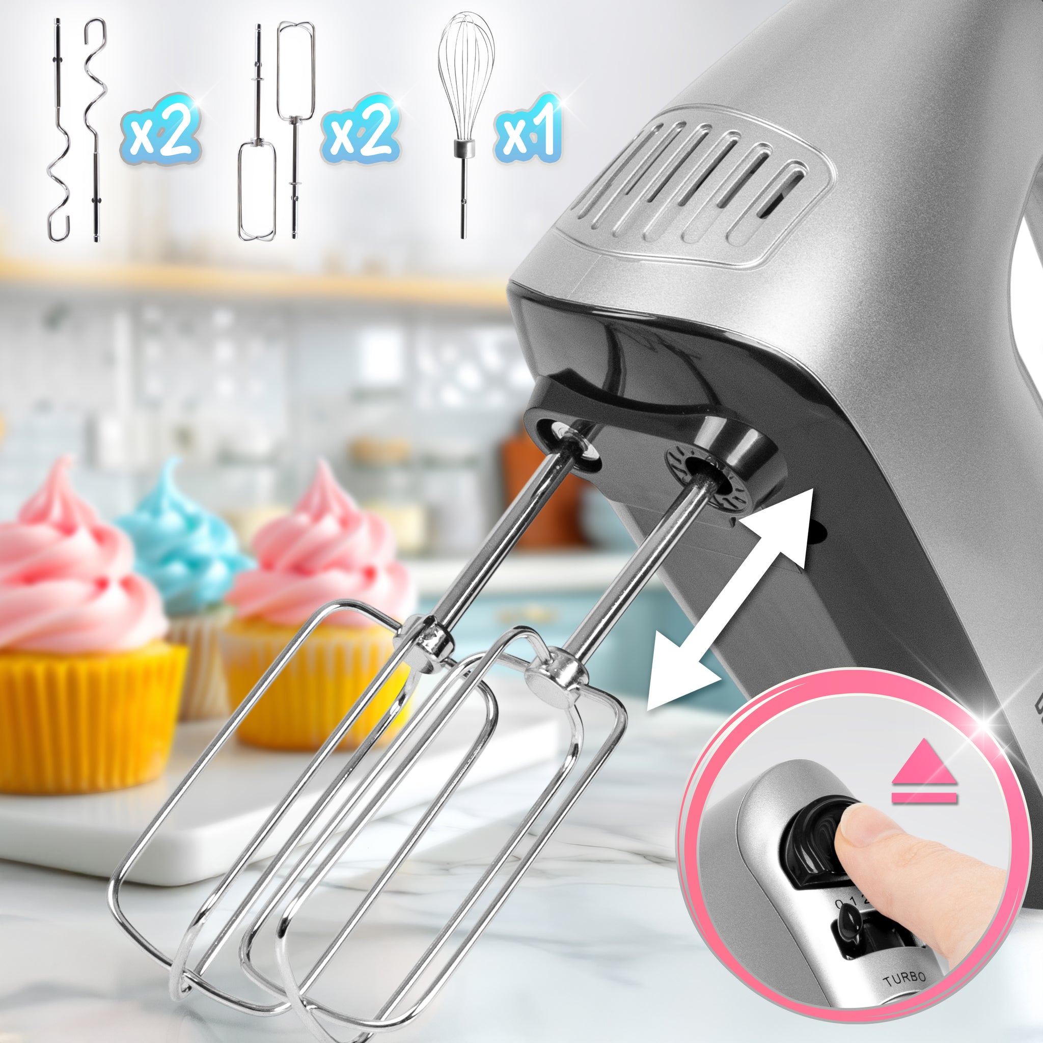 Duronic HM4 SR Sbattitore elettrico 400 W, Mixer 5 velocità e funzione turbo, Frusta elettrica con contenitore per accessori, 2 sbattitori 2 ganci e 1 frusta in acciaio INOX, Nero, Leggero