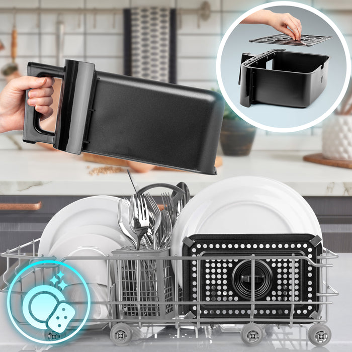 Duronic AFD1 BG Cassetto grande per friggitrice ad aria Duronic AF14, AF24 e AF34, Vassoio di cottura 10L, Contenitore per friggitrice ad aria a doppia zona, Carne sana, Opzione Sync Cook, Nero e Oro