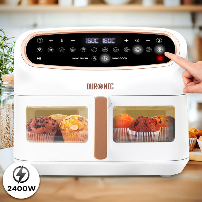 Duronic AF34 WG Friggitrice ad Aria extra grande, Air Fryer 2400W, 2 cestelli da 5L e 1 Cestello da 10L, Friggitrice senza olio 10in1, Friggitrice ad aria calda con finestra di controllo, Friggitrice