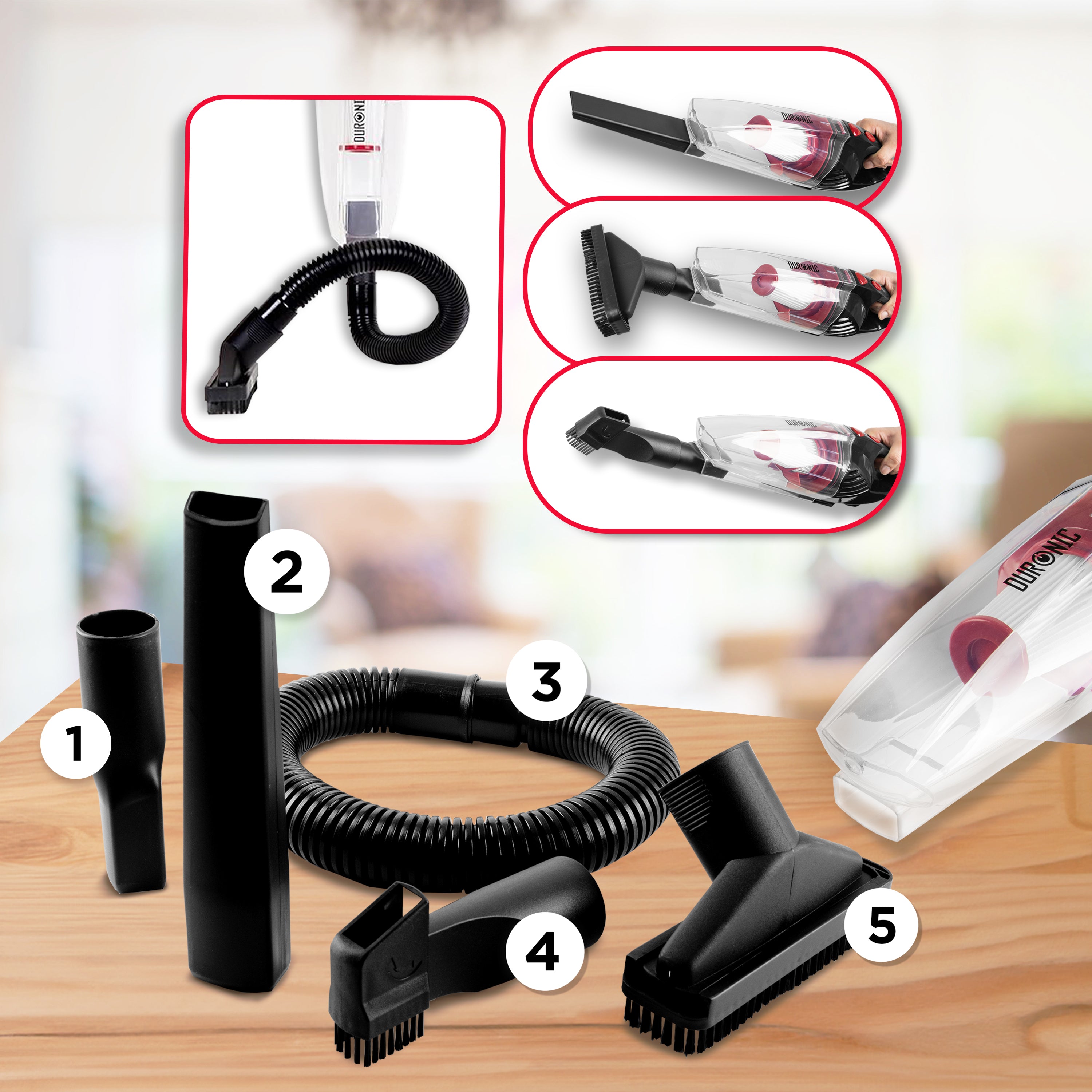 Duronic VC8 BK Scopa Elettrica 800W – Aspirapolvere e aspirabriciole senza sacco con filtro HEPA – Accessori inclusi – Ideale per ufficio e casa
