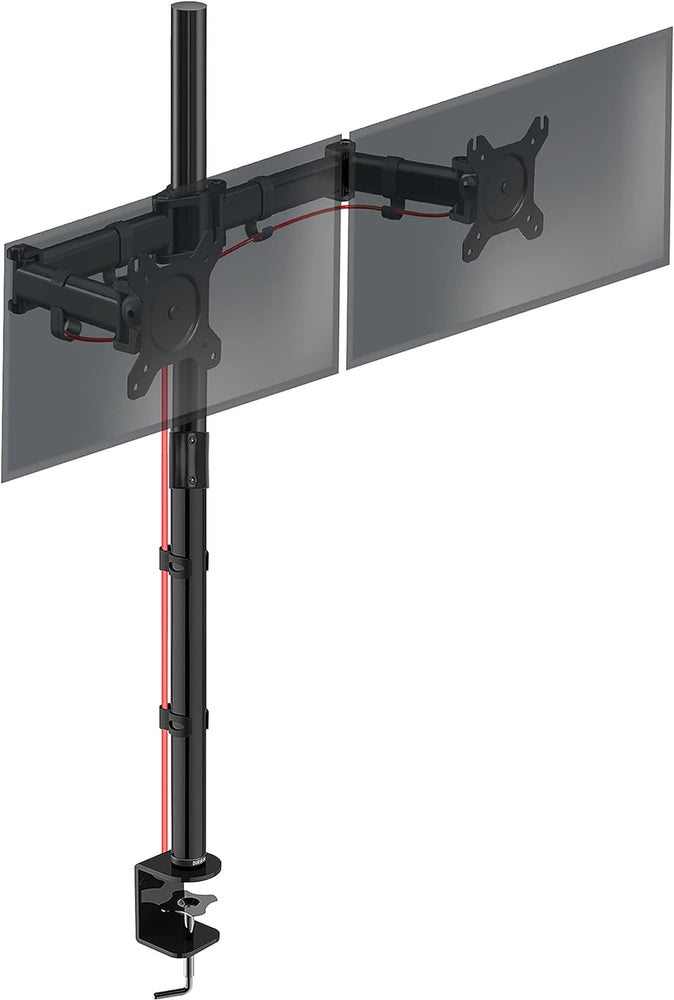 Duronic DMT252VX1 BK Supporto Monitor doppio per 2 schermi da 13-32 pollici, Braccio monitor PC ergonomico fino 8kg, VESA 75/100, regolabile altezza inclinazione girevole, per ufficio casa, nero