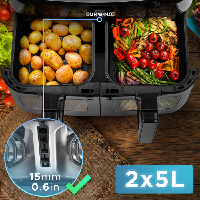 Duronic AFD2 BK 10L Set 2 Cestelli per Friggitrice ad Aria da 5L, Compatibili con Airfryer Duronic AF14, AF24 (nuova generazione) e AF34 – Accessorio Cassetti di Ricambio con Finestra e Luce Interna