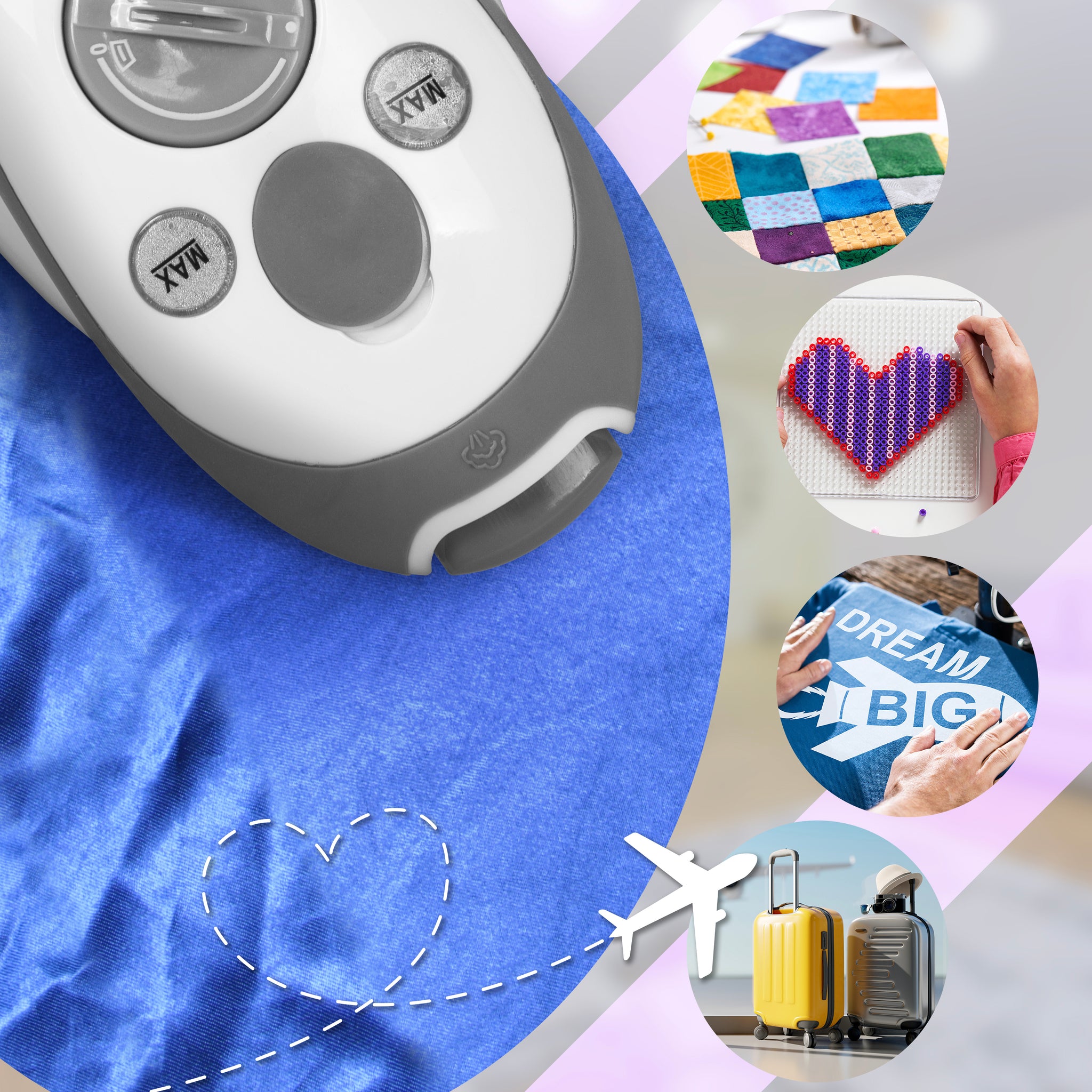 Duronic SI2 WE Mini Ferro da Stiro, Ferro da viaggio a vapore 375 W, Serbatoio 50ml, Steamer portatile con spazzola e borsello da viaggio, Ferro a vapore per lavori di cucito, quilting, Bianco