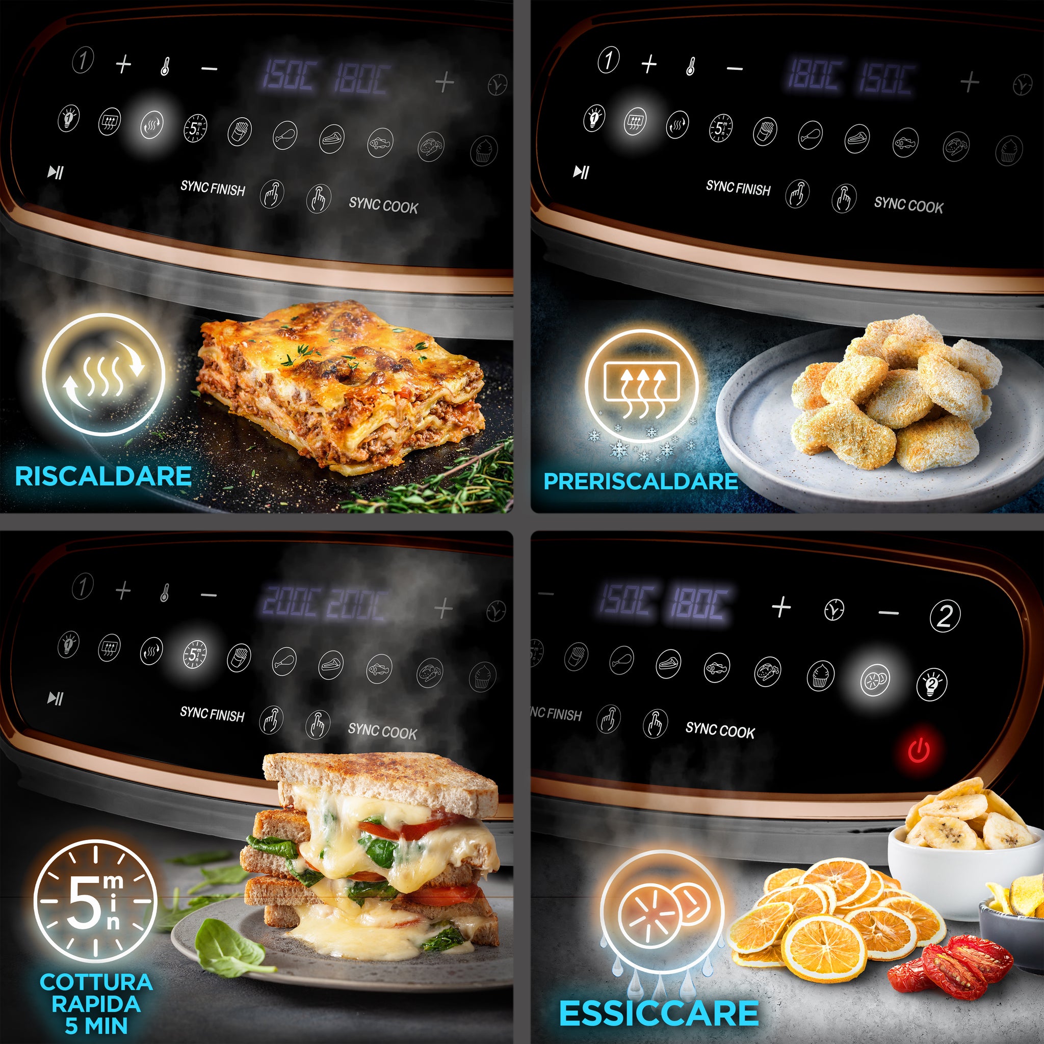 Duronic AF34 BG Friggitrice ad Aria, Air Fryer 2400W Compatta, Friggitrice con cestello grande 10L, Friggitrice senza olio 10in1, Friggitrice per patatine, pollo, verdure, cotolette, polpette, pesce