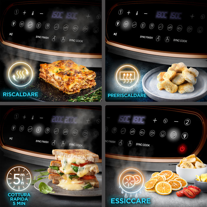 Duronic AF34 BG Friggitrice ad Aria, Air Fryer 2400W Compatta, Friggitrice con cestello grande 10L, Friggitrice senza olio 10in1, Friggitrice per patatine, pollo, verdure, cotolette, polpette, pesce