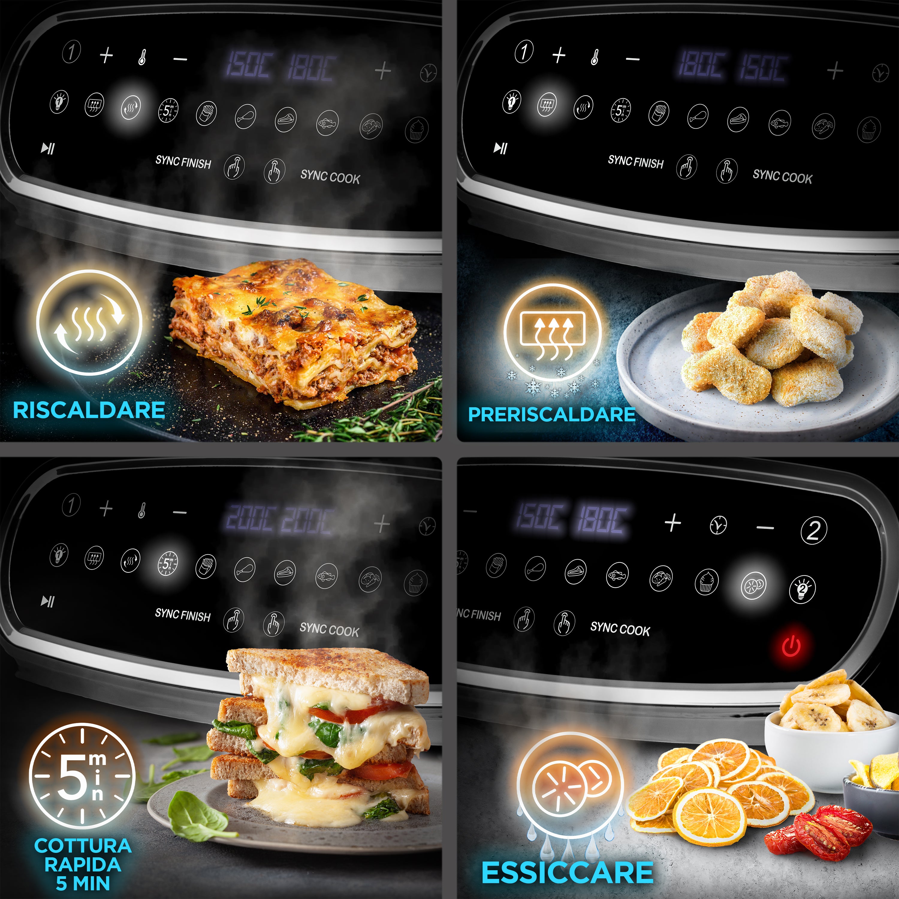Duronic AF24 Friggitrice ad Aria XXL, Air Fryer 2400W Compatta, 2 cestelli 5L, Friggitrice senza olio 10in1, Friggitrice ad aria calda con finestra di controllo, Per patatine fritte, polpette, pesce