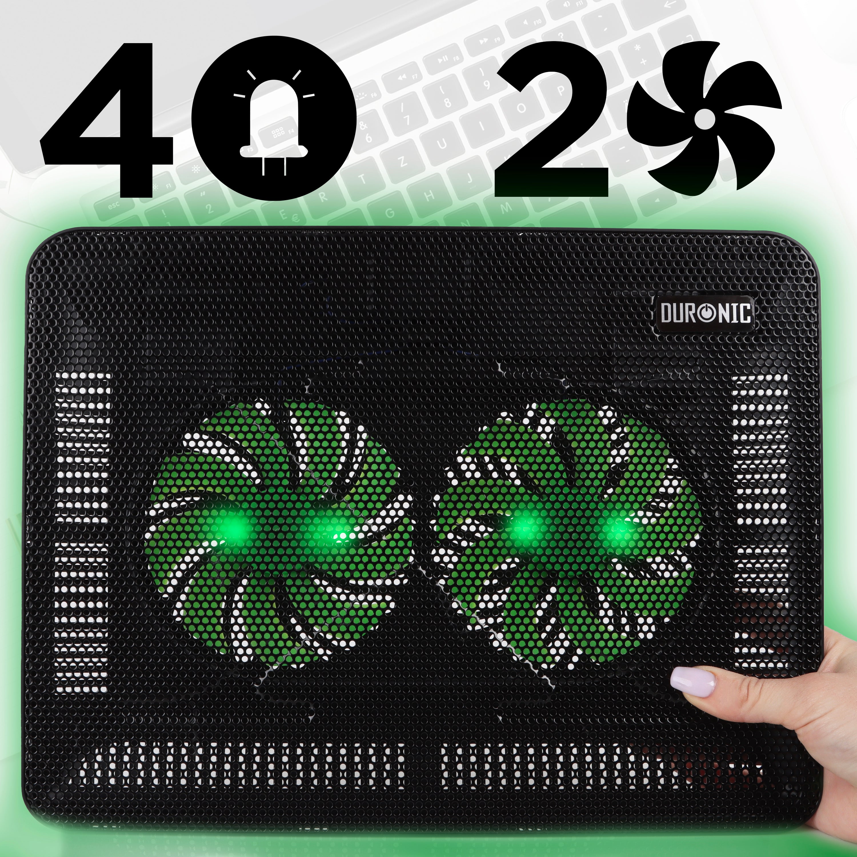 Duronic LC2 Ventilatore PC portatile: Base di raffreddamento per laptop | Supporto Sistema di Raffreddamento per Notebook con Doppia Ventola, Altezza Regolabile, Luci LED - Ideale per Laptop 11