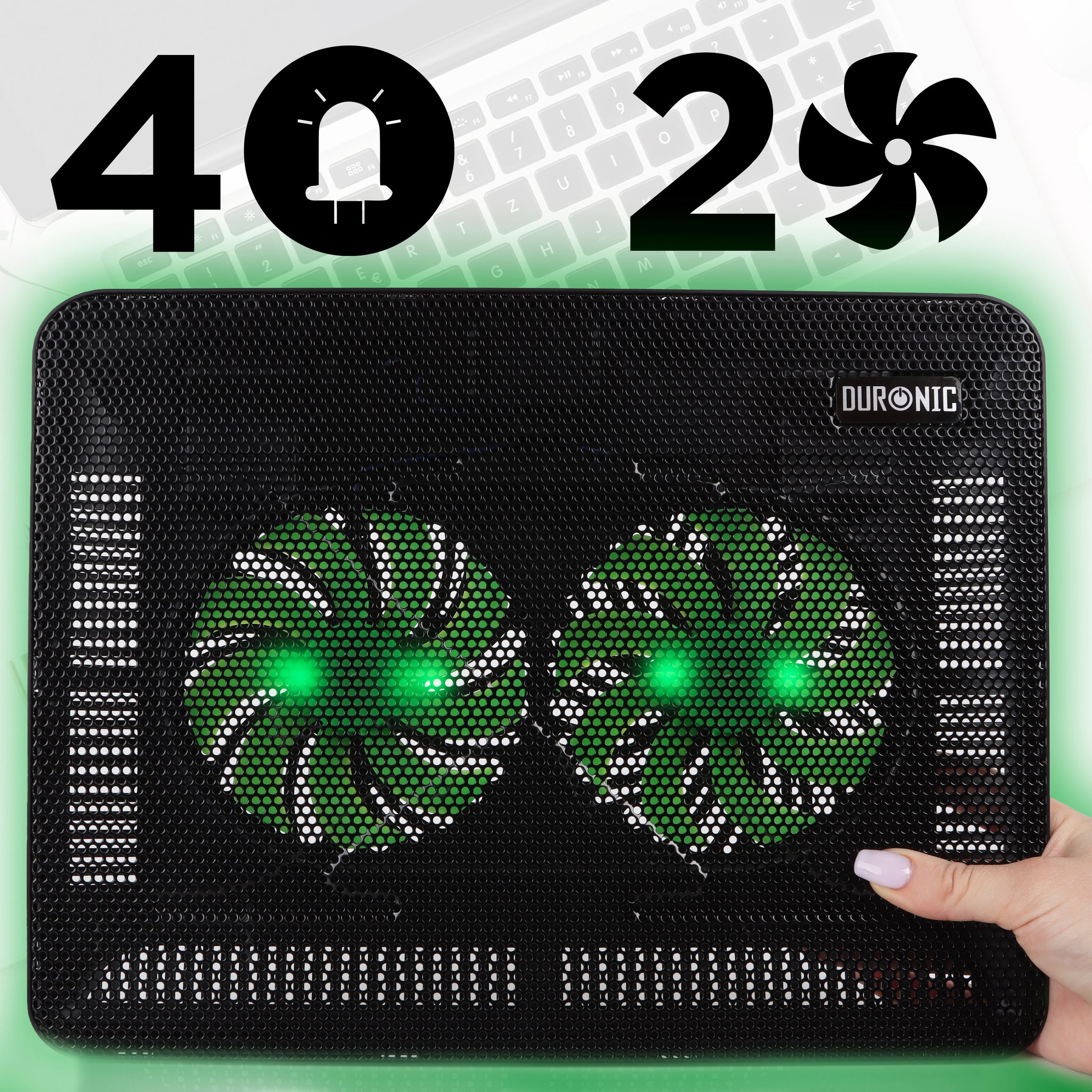 Duronic LC2 Ventilatore PC portatile: Base di raffreddamento per laptop | Supporto Sistema di Raffreddamento per Notebook con Doppia Ventola, Altezza Regolabile, Luci LED - Ideale per Laptop 11