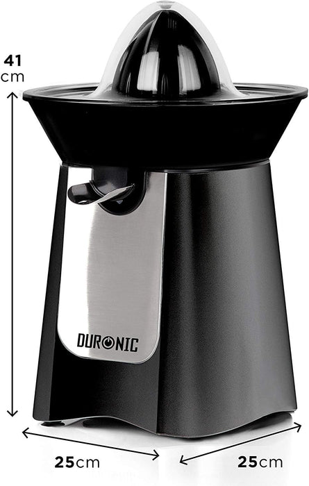 Duronic JE6 BK Spremiagrumi elettrico 100W, Estrattore, Spremiagrumi automatico con filtro, Spremitore con 2 coni, per succo di arancia limone lime pompelmo, Beccuccio anti-goccia