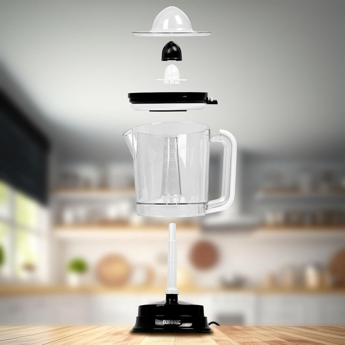 Duronic JE416 Spremiagrumi elettrico 40W, Estrattore 1,6 L, Spremiagrumi automatico con filtro regolabile, Spremitore per agrumi con 2 coni, per succo di arancia limone lime pompelmo
