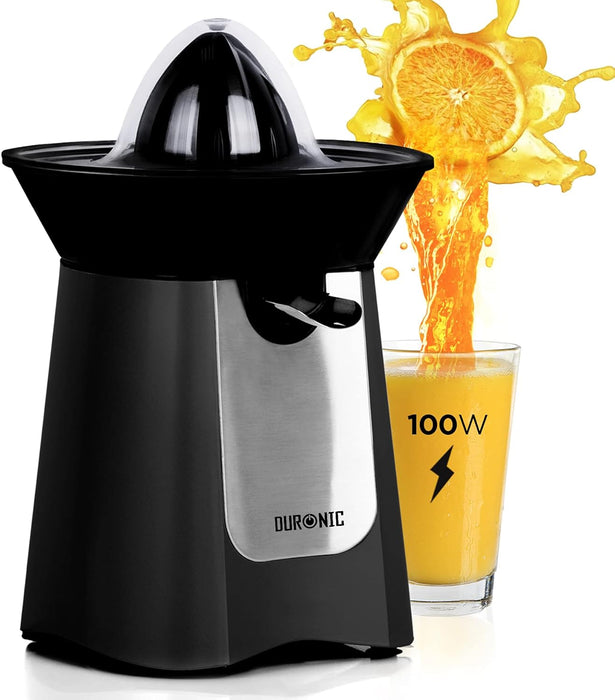 Duronic JE6 BK Spremiagrumi elettrico 100W, Estrattore, Spremiagrumi automatico con filtro, Spremitore con 2 coni, per succo di arancia limone lime pompelmo, Beccuccio anti-goccia