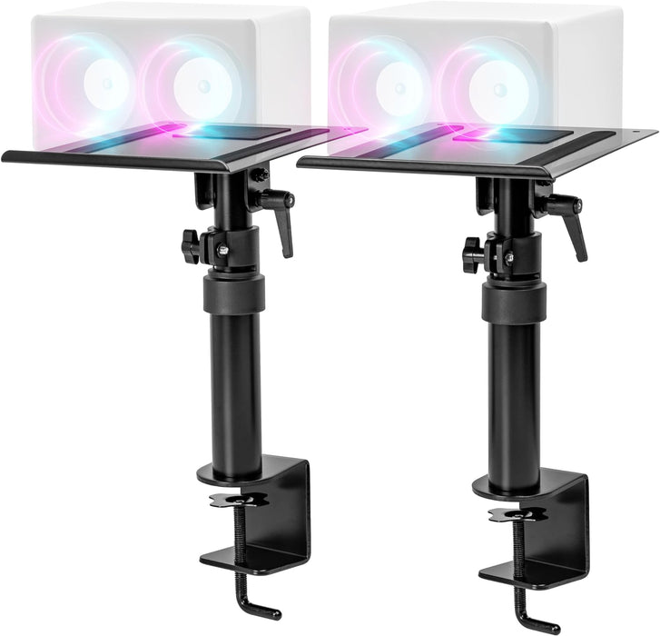 Duronic SPS25 2 Supporti per Altoparlanti da tavolo | Altezza regolabile da 26,4 a 40,5 cm | Inclinazione e rotazione | Vassoio 24 x 20 cm | Morsetto di fissaggio | Home Cinema Studio di registrazione