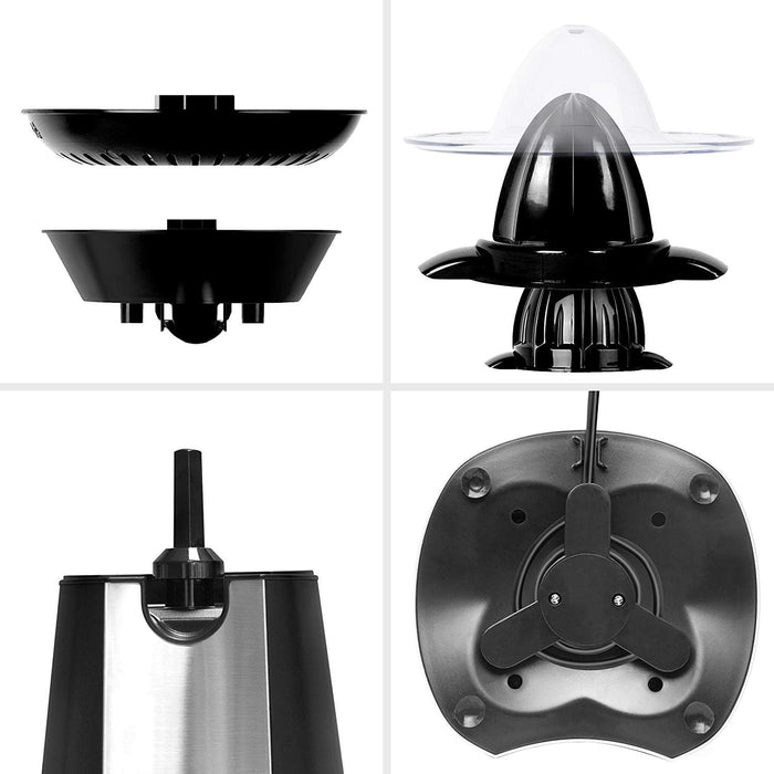 Duronic JE6 BK Spremiagrumi elettrico 100W, Estrattore, Spremiagrumi automatico con filtro, Spremitore con 2 coni, per succo di arancia limone lime pompelmo, Beccuccio anti-goccia