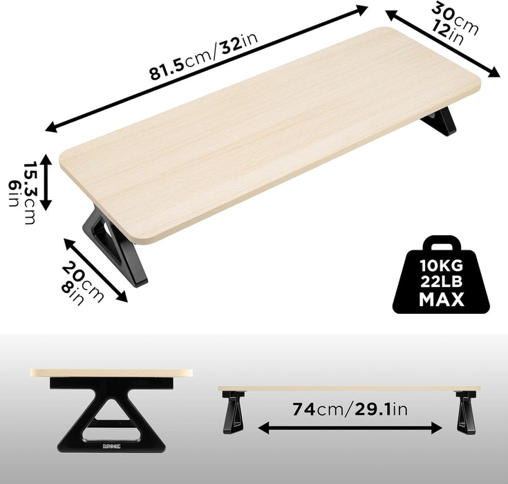 Duronic DM06-2 NL Supporto per Monitor e Laptop, 81x30 cm, Rialzo Ergonomico da Scrivania per 1 o 2 PC, Altezza 15 cm, Portata 10 kg, Naturale, Mensola Salvaspazio per Casa e Ufficio
