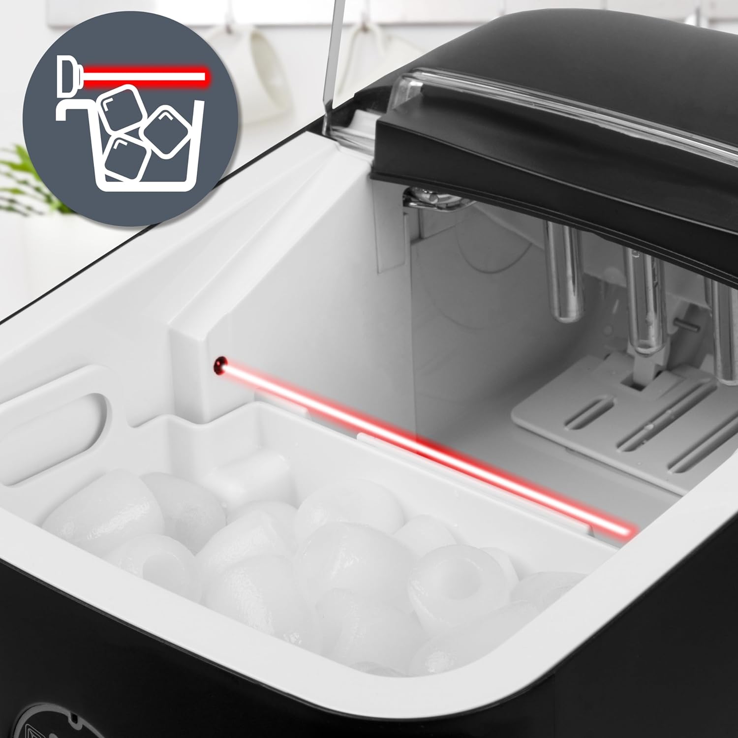 Duronic ICM12 BK Macchina per cubetti di ghiaccio 120W | 12 kg in 24h | Ghiaccio pronto in 7 min | Funzione autopulente | Serbatoio da 1 L Paletta inclusa | Maniglia per trasporto