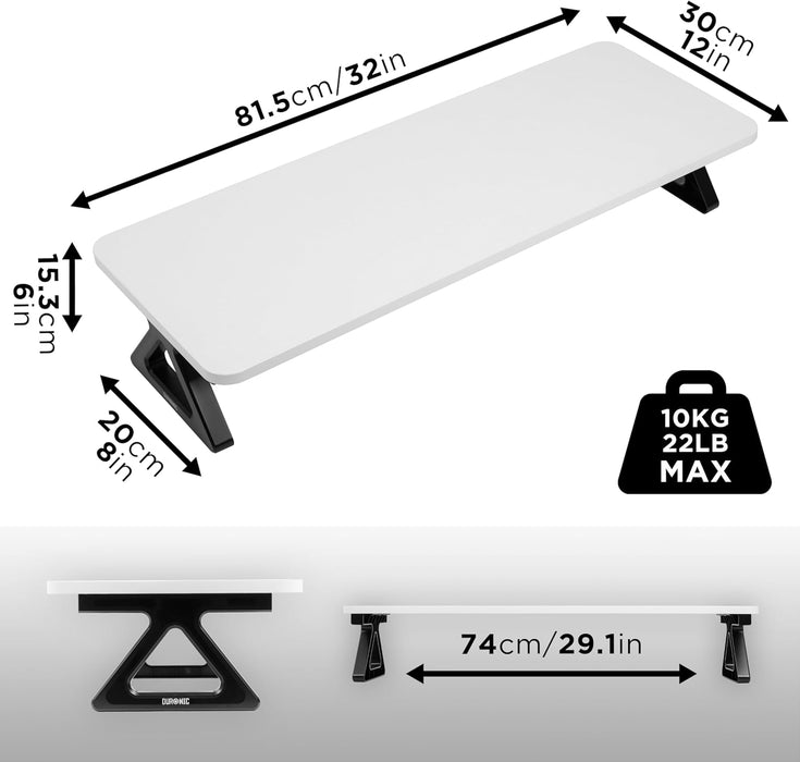 Duronic DM06-2 WE Supporto per Monitor e Laptop, 81x30 cm, Rialzo Ergonomico da Scrivania per 1 o 2 PC, Altezza 15 cm, Portata 10 kg, Bianco, Mensola Salvaspazio per Casa e Ufficio