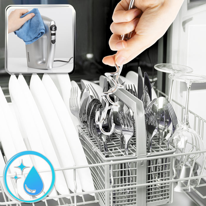 Duronic HM4 SR Sbattitore elettrico 400 W, Mixer 5 velocità e funzione turbo, Frusta elettrica con contenitore per accessori, 2 sbattitori 2 ganci e 1 frusta in acciaio INOX, Nero, Leggero