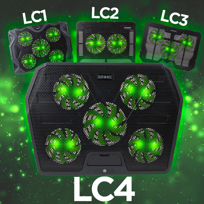 Duronic LC4 Laptop Cooling Pad Supporto di raffreddamento per laptop da 11"-17.3" con velocità della ventola regolabile a 1400 RPM, 2 livelli di altezza, luci LED e RGB, per lavoro, studio e gioco