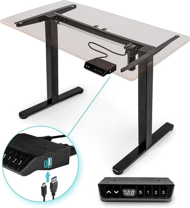Duronic TM51 BK Telaio scrivania elettrico | Scrivania regolabile in altezza 72-118cm | Memoria per impostare altezza ideale | Capacità peso max 70kg | Motore singolo potente | Nero