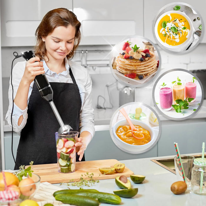 Duronic HB35C Frullatore a immersione 350W| 2 Bicchieri da 600 ml ciascuno| Lame e bacchetta in acciaio inox facili da pulire|2 velocità |Resistente al calore e allusura, versatile| Cavo lungo 150 cm