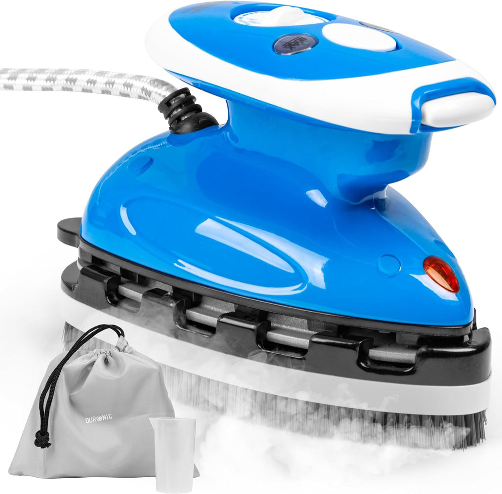 Duronic SI2 BE Mini Ferro da Stiro, Ferro da viaggio a vapore 375 W, Serbatoio 50ml, Steamer portatile con spazzola e borsello da viaggio, Ferro a vapore per lavori di cucito, quilting, Bianco