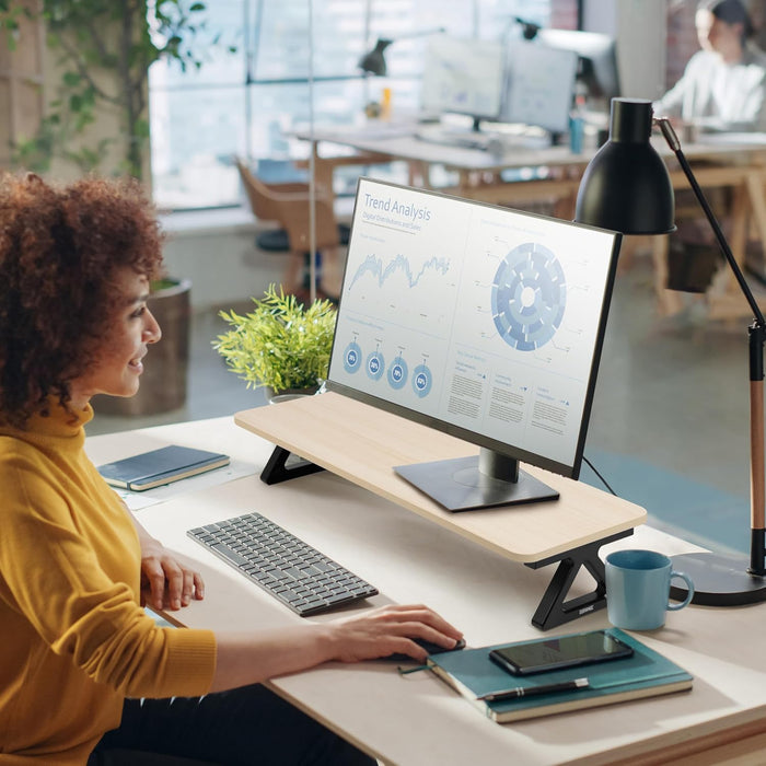 Duronic DM06-2 NL Supporto per Monitor e Laptop, 81x30 cm, Rialzo Ergonomico da Scrivania per 1 o 2 PC, Altezza 15 cm, Portata 10 kg, Naturale, Mensola Salvaspazio per Casa e Ufficio