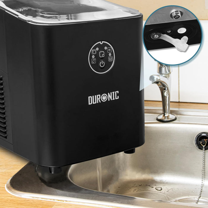 Duronic ICM12 BK Macchina per cubetti di ghiaccio 120W | 12 kg in 24h | Ghiaccio pronto in 7 min | Funzione autopulente | Serbatoio da 1 L Paletta inclusa | Maniglia per trasporto