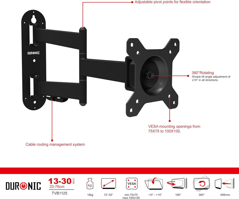 Duronic TVB1130 Supporto TV da parete regolabile e articolato per schermi LED LCD curvi monitor 13  50 portata 25kg  ultra sottile compatibile con vesa 400 x 400 mm