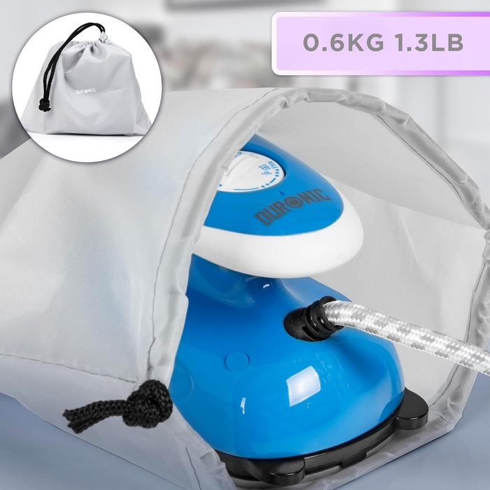 Duronic SI2 BE Mini Ferro da Stiro, Ferro da viaggio a vapore 375 W, Serbatoio 50ml, Steamer portatile con spazzola e borsello da viaggio, Ferro a vapore per lavori di cucito, quilting, Bianco