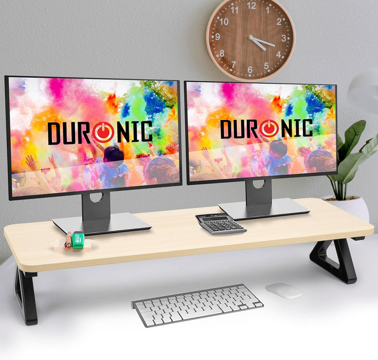 Duronic DM06-2 NL Supporto per Monitor e Laptop, 81x30 cm, Rialzo Ergonomico da Scrivania per 1 o 2 PC, Altezza 15 cm, Portata 10 kg, Naturale, Mensola Salvaspazio per Casa e Ufficio