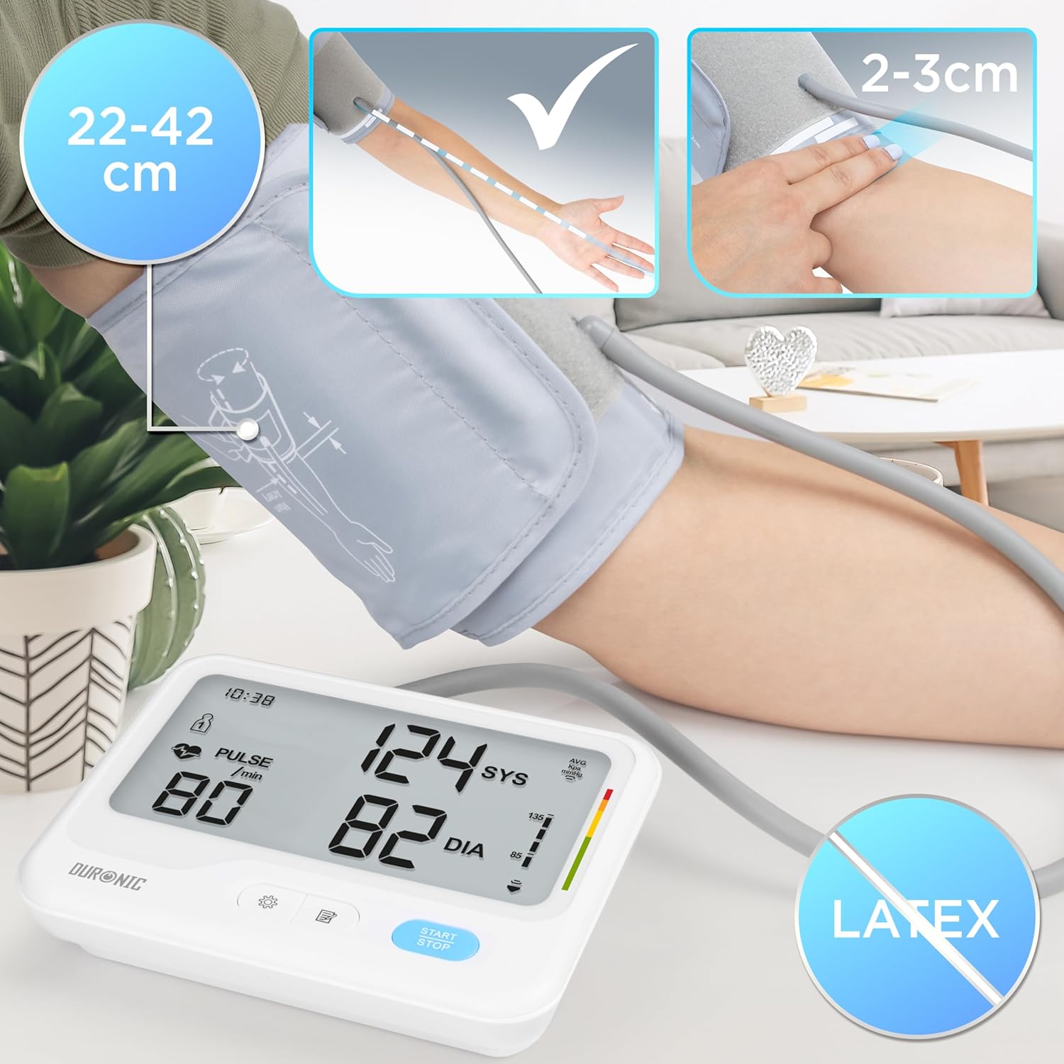 Duronic BPM125 Misuratore di Pressione da Braccio Digitale, Sfigmomanometro Automatico con Bracciale Regolabile, Memoria, Display Luminoso,Rilevazione Aritmie, 4 Batterie AA Incluse