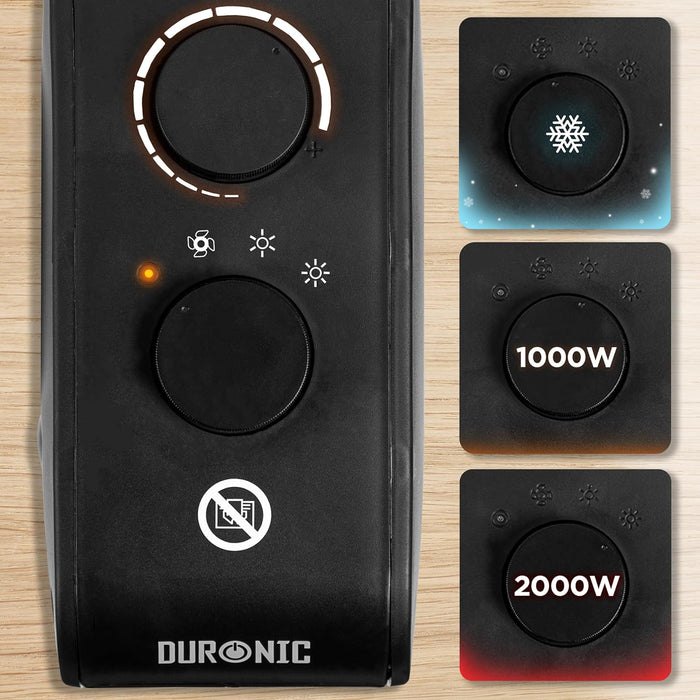 Duronic HV21 Termoventilatore elettrico| potenza 1200W /2000 W| riscaldamento e getto d'aria fredda| indicatore luminoso e protezione dal surriscaldamento| Utilizzabile in verticale o in orizzontale