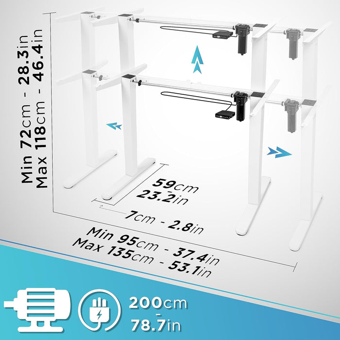 Duronic TM51 WE Telaio scrivania elettrico | Scrivania regolabile in altezza 72-118cm | Memoria per impostare altezza ideale | Capacità peso max 70kg | Motore singolo potente | Bianco