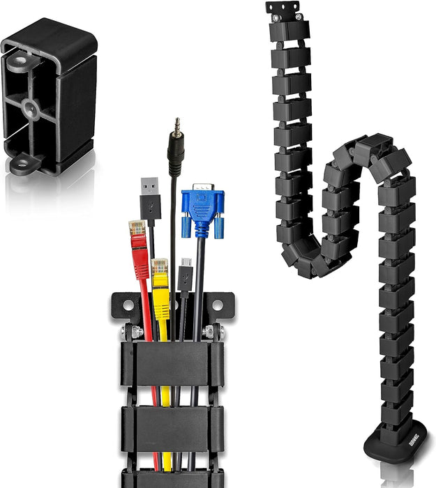 Duronic CM1DM BK Canalina per la gestione dei cavi, Regolabile in altezza, 4 canali per tavoli da ufficio, lunghezza 130 cm, Ideale per postazioni di lavoro, Nero