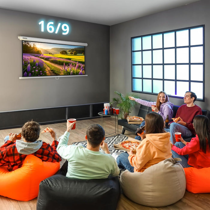 Duronic MPS70 16:9 Telo Proiettore 70 pollici, Schermo per proiettore, Telo da proiezione interno esterno, Home theater cinema Full HD 3D 4K, Schermo di proiezione anti pieghe per casa ufficio scuola
