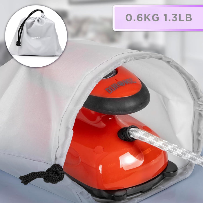 Duronic SI2 RD Mini Ferro da Stiro, Ferro da viaggio a vapore 375 W, Serbatoio 50ml, Steamer portatile con spazzola e borsello da viaggio, Ferro a vapore per lavori di cucito, quilting, Bianco