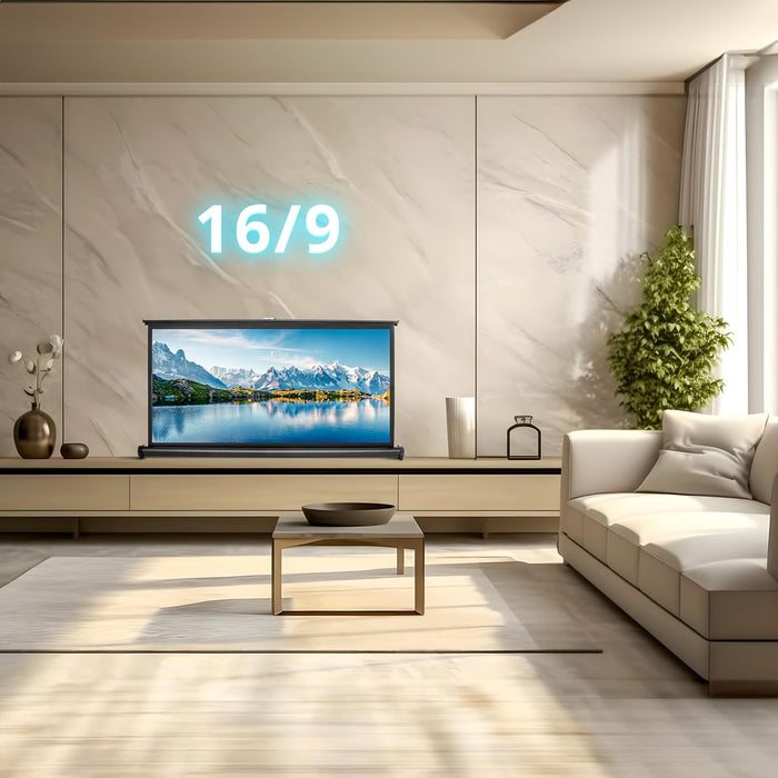 Duronic DPS40 /169 Schermo di proiezione 40 formato 16:9/89 x 50 cm Telo proiettore da tavolo per interni/esterni Full HD 3D 4K - Home cinema home theater ufficio| Montabile a parete o a soffitto