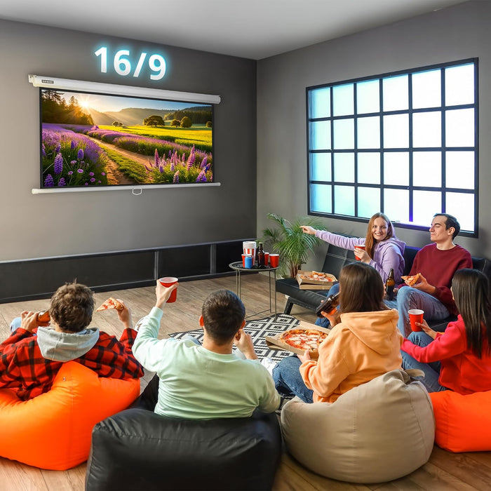 Duronic MPS90 16:9 Telo Proiettore 90 pollici, Schermo per proiettore, Telo da proiezione interno esterno, Home theater cinema Full HD 3D 4K, Schermo di proiezione anti pieghe per casa ufficio scuola